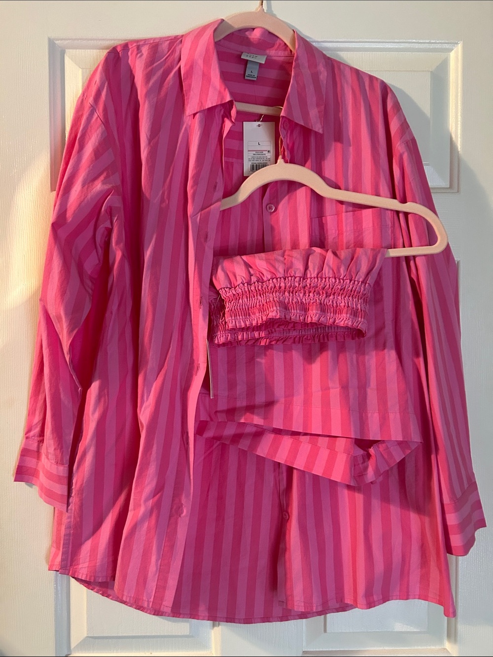 A new day Pink Striped 2 Piece Set Size L, NWT